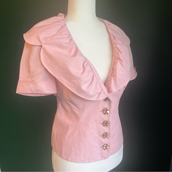 Salvatore Feraggamo Pink Blouse With Bow - Button Up Short Sleeve Shirt - Picture 3 of 13